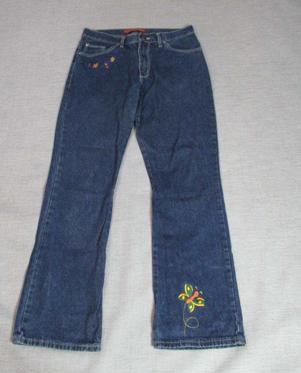 Vtg Michaels NY Jean Co Jeans Womens 9/10 Blue Floral Butterfly Fairy Hippie Y2K